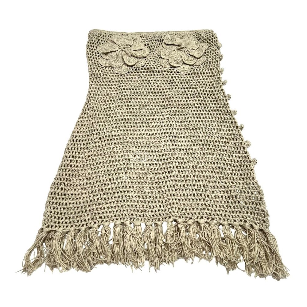Venroy Strapless Crochet Cotton Mini Dress in Natural